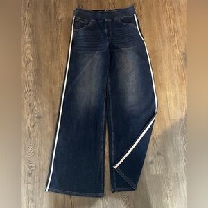 HALARA Dark Blue Wide-Leg Jeans with White Side Stripe TALL